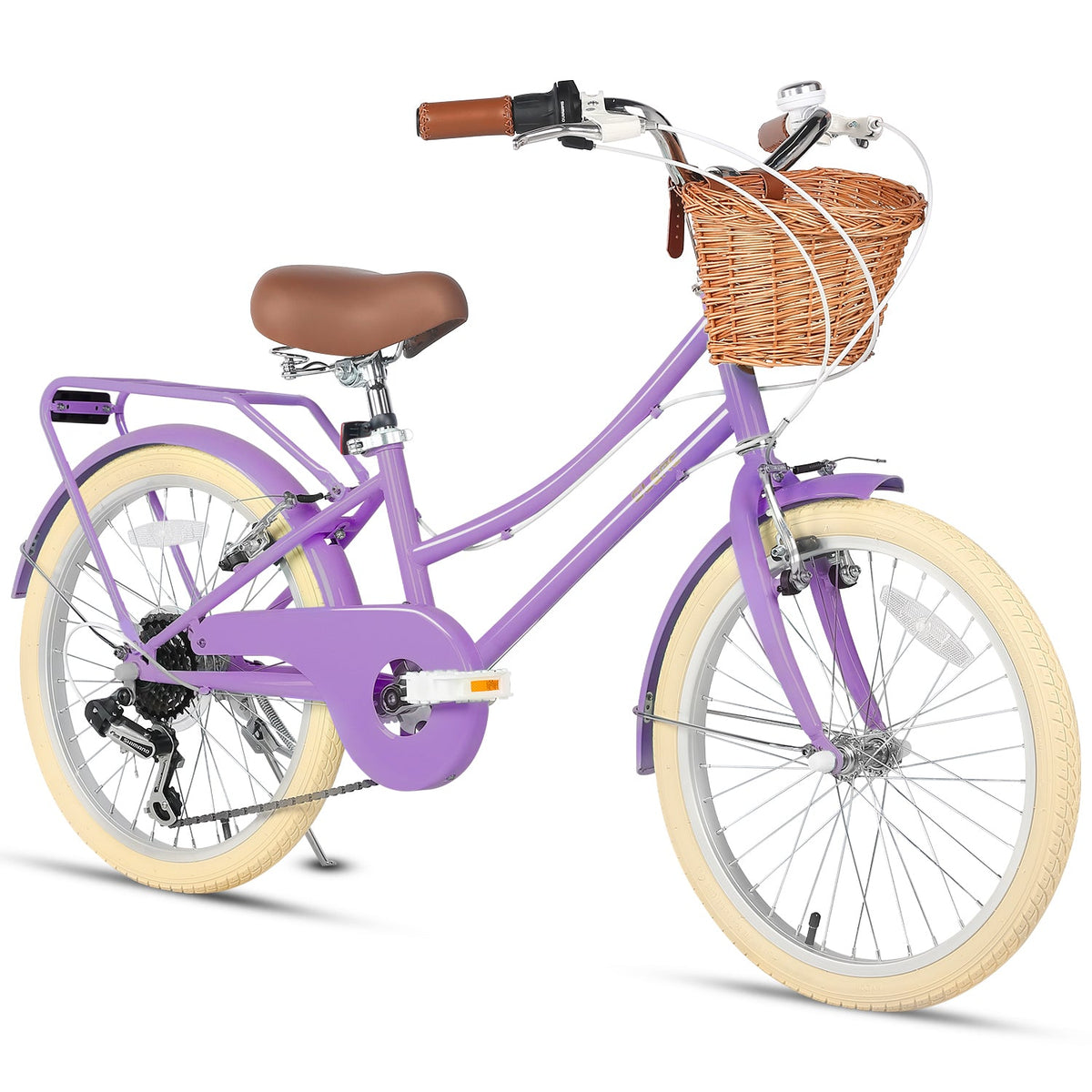 Glerc Missy 20 inch 6-speed beach cruiser kids bike with wicker basket and rear rack, view 23