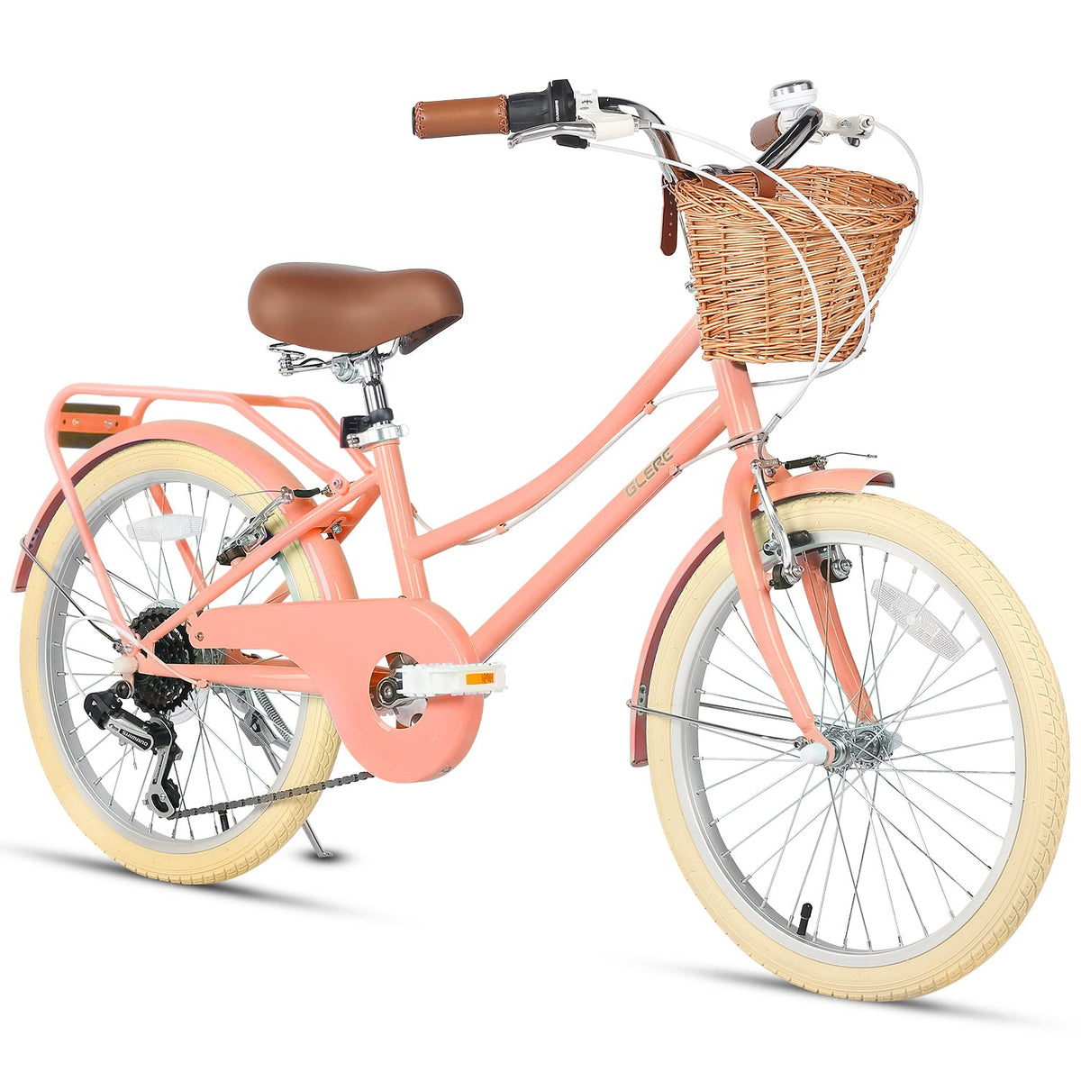Glerc Missy 20 inch 6-speed beach cruiser kids bike with wicker basket and rear rack, view 27