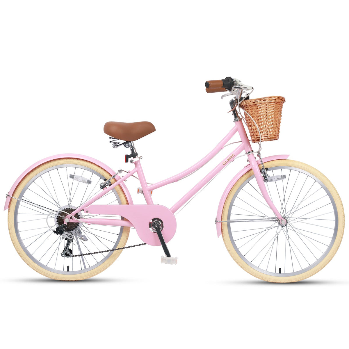 Glerc Missy 24 inch 6-speed beach cruiser kids bike with wicker basket, view 11