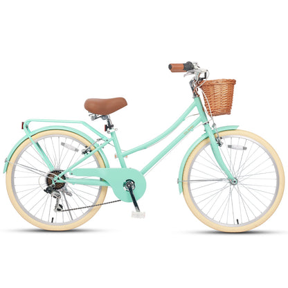 Glerc Missy 24 inch 6-speed beach cruiser kids bike with wicker basket and rear rack