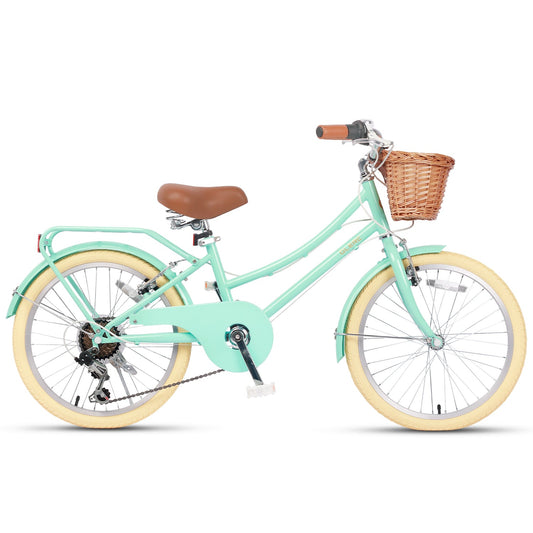 Glerc Missy 20 inch 6-speed beach cruiser kids bike with wicker basket and rear rack