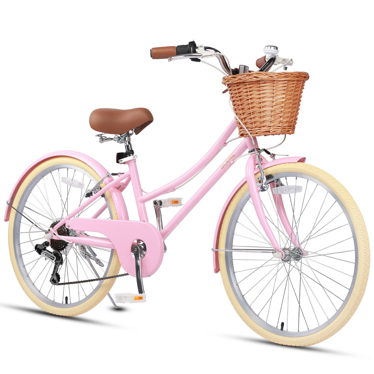 Glerc Missy 24 inch 6-speed beach cruiser kids bike with wicker basket, view 13