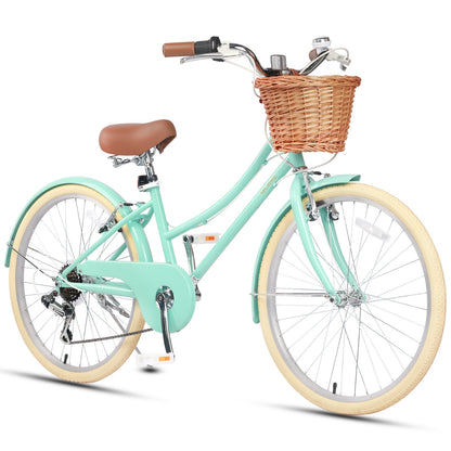 Glerc Missy 24 inch 6-speed beach cruiser kids bike with wicker basket, view 3