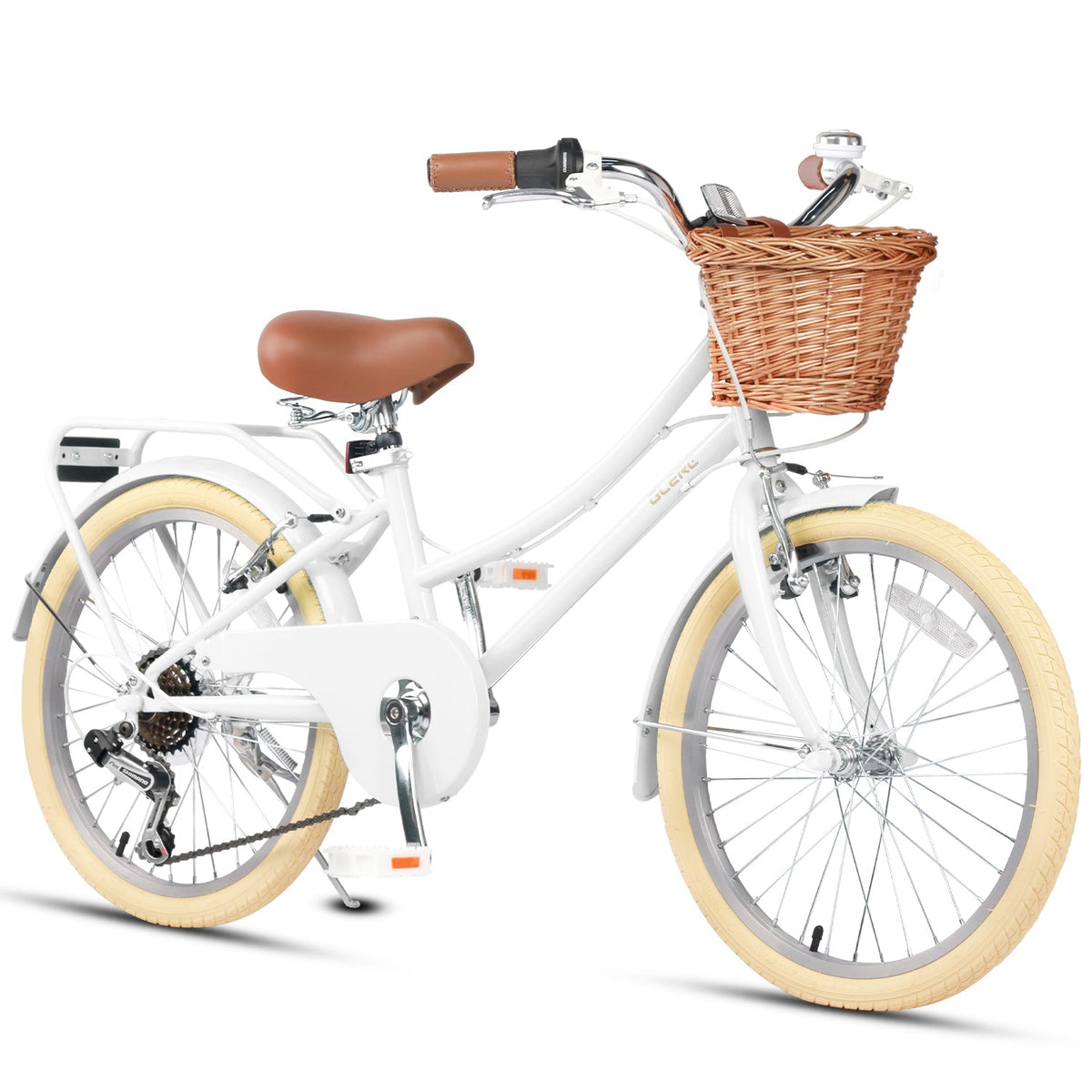 Glerc Missy 20 inch 6-speed beach cruiser kids bike with wicker basket and rear rack, view 18