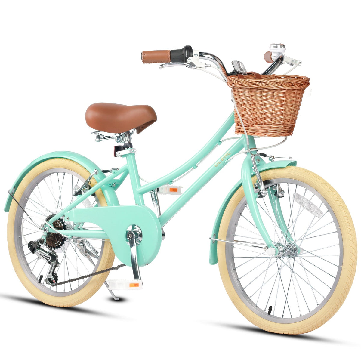 Glerc Missy 20 inch 6-speed beach cruiser kids bike with wicker basket, view 3