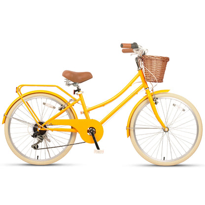 Glerc Missy 24 inch 6-speed beach cruiser kids bike with wicker basket and rear rack, view 6