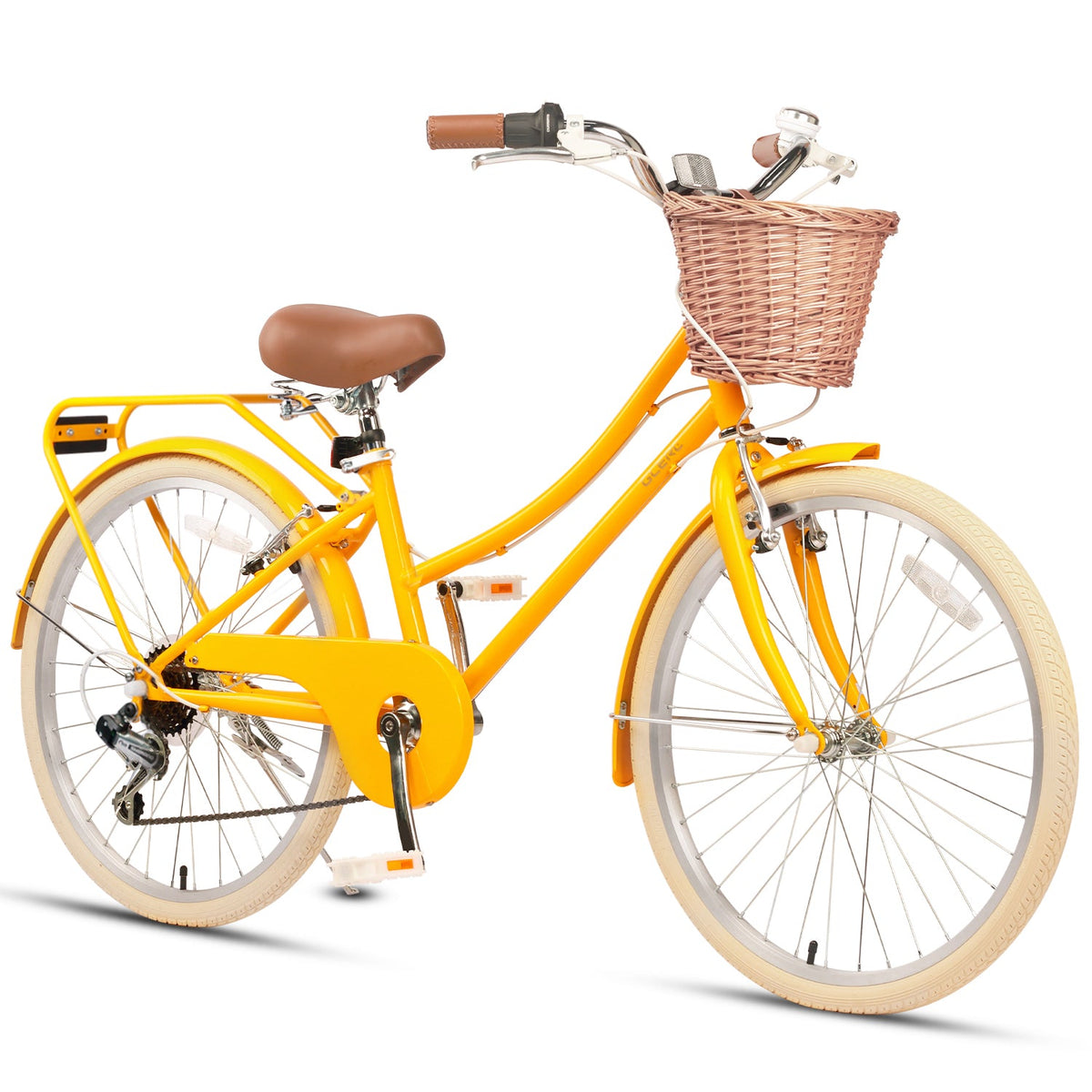 Glerc Missy 24 inch 6-speed beach cruiser kids bike with wicker basket and rear rack, view 8