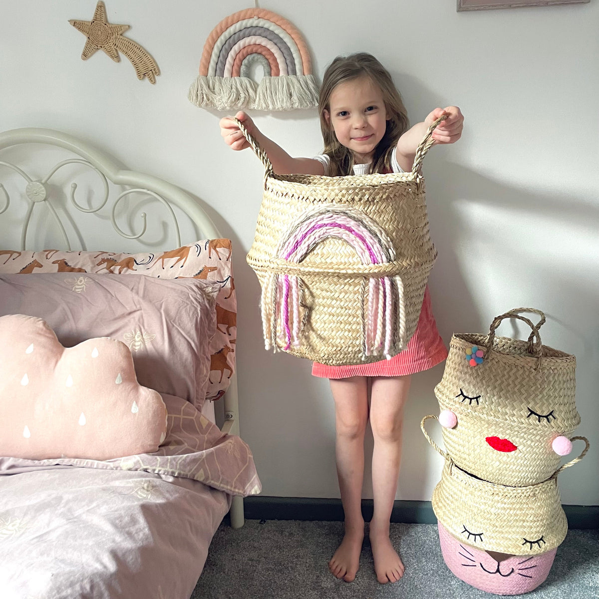 Pink tassel rainbow basket - Large