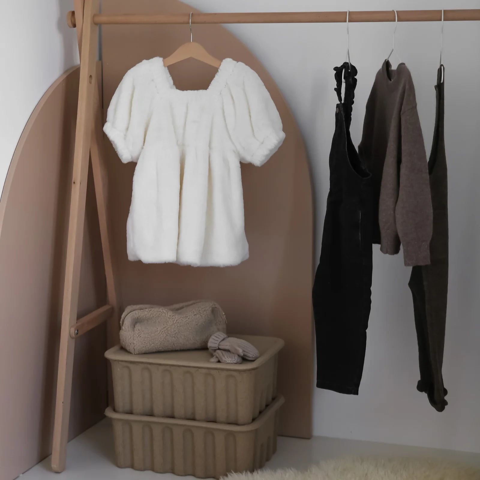 kids wooden adjustable clothing rail by curve lab montessori inspired