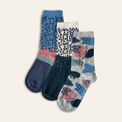 3pk Kids Cotton Abstract Ankle Socks