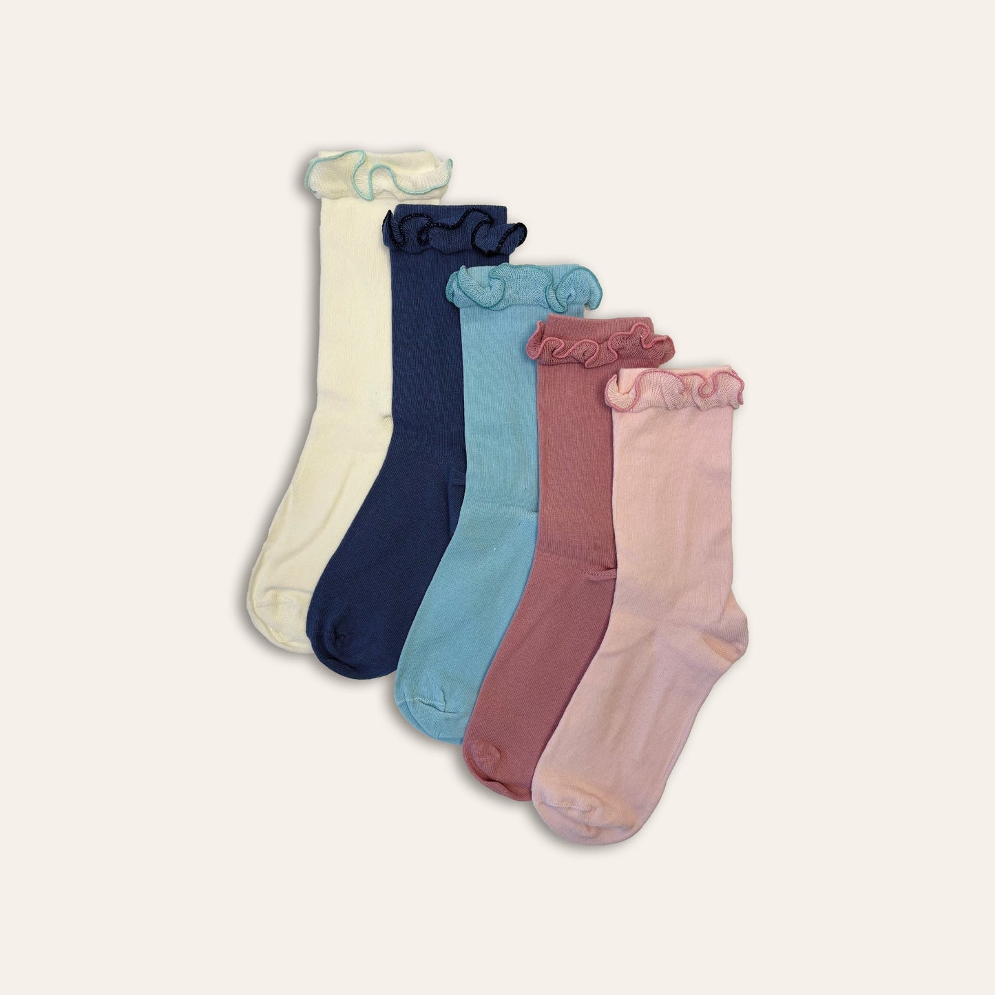 5pk Kids Cotton Frilly Ankle Socks - Pastel