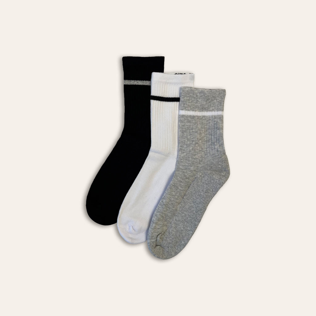 3pk Kids Cotton Cushioned Sports Ankle Socks - Black/White/Grey