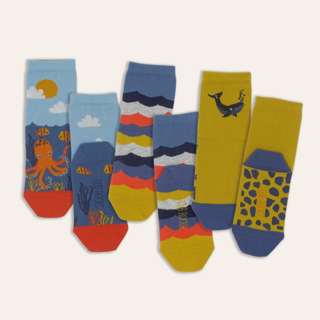 3pk Kids Cotton Ocean Ankle Socks
