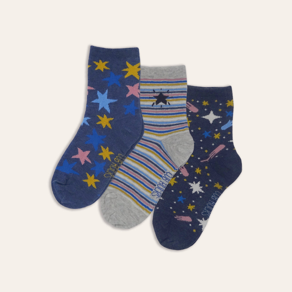 3pk Kids Cotton Stars Ankle Socks