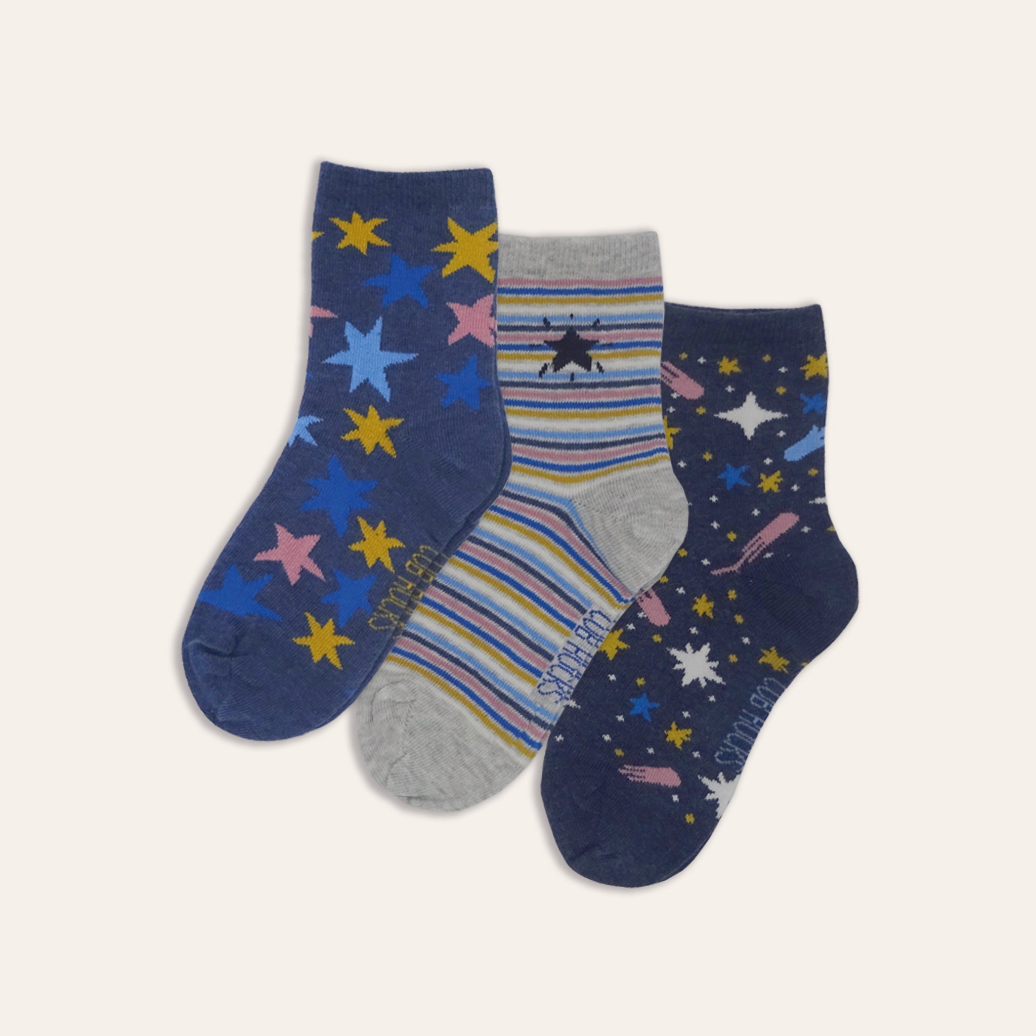 3pk Kids Cotton Stars Ankle Socks