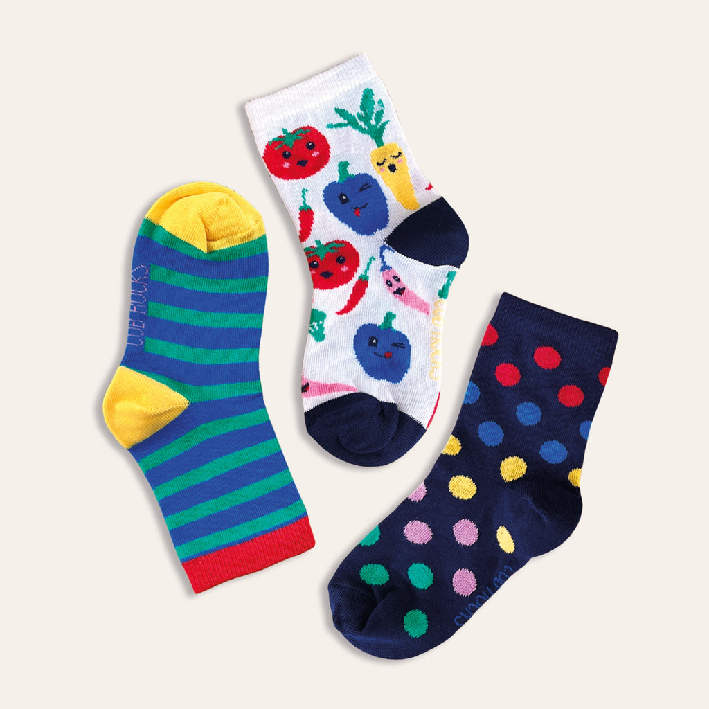 3pk Kids Cotton Veg Ankle Socks