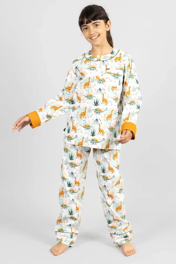 organic cotton kids pyjamas, natural kids pyjamas, organic kids pyjamas, dino print kids pyjamas, kids unisex sleepwear. Kutti Lulu
