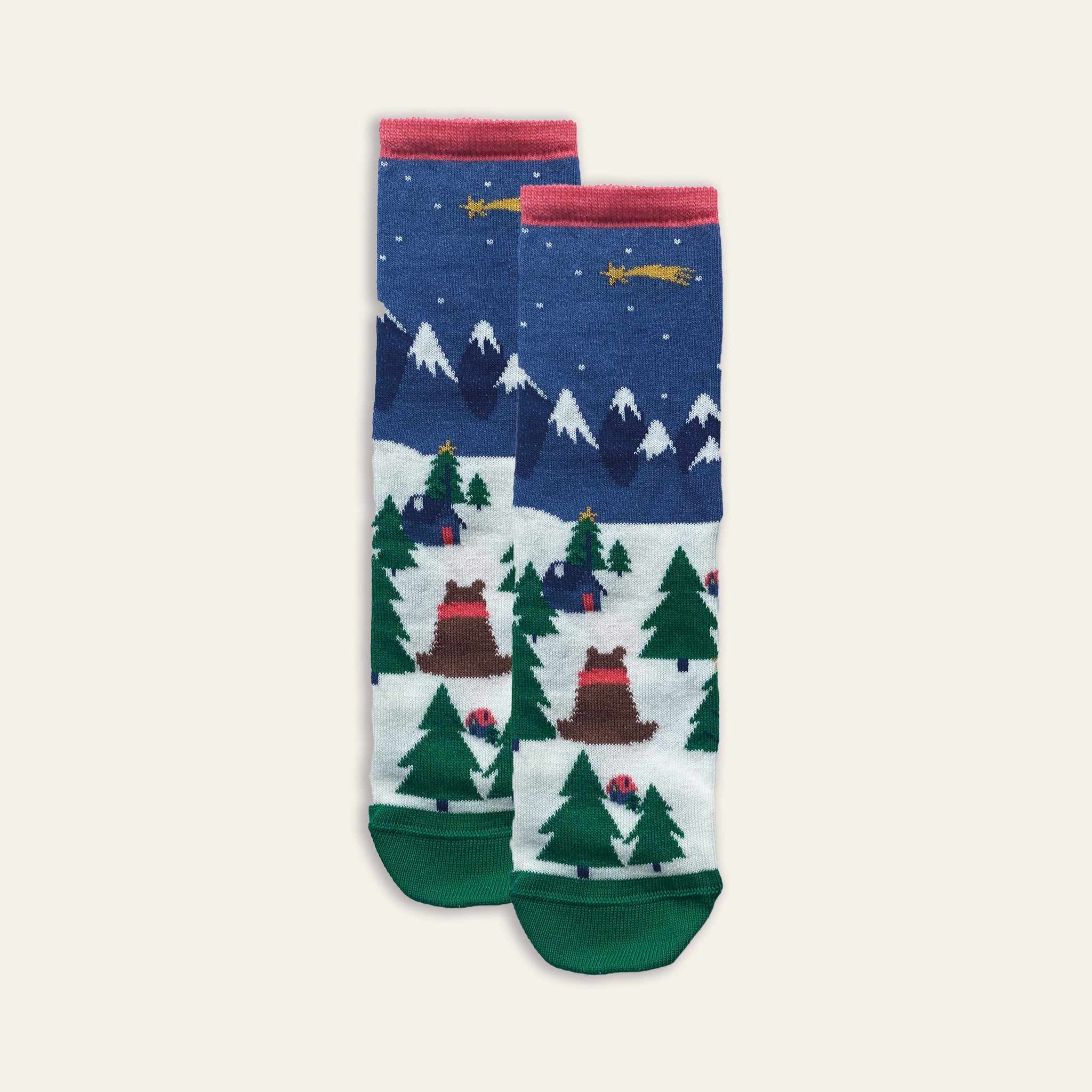 1pk Kids Cotton Mountain Scene Ankle Socks