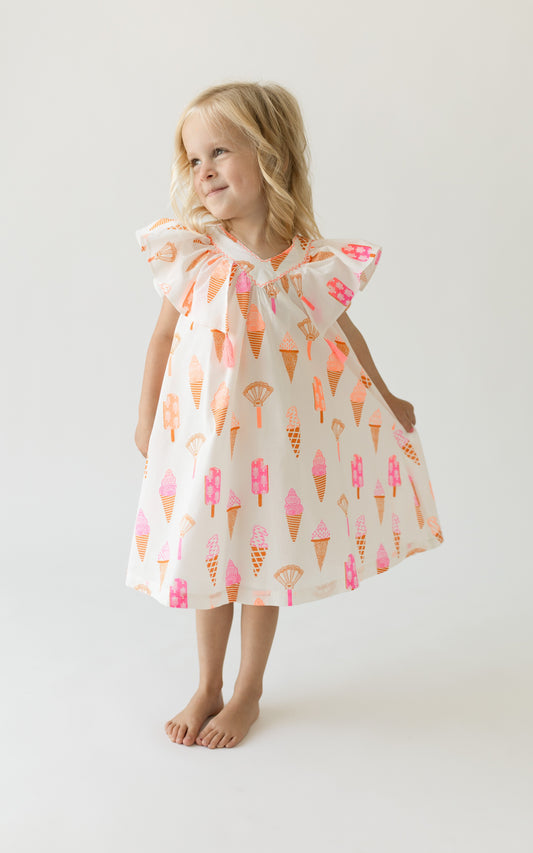 Girls Cotton Dress in Ice Cream Print