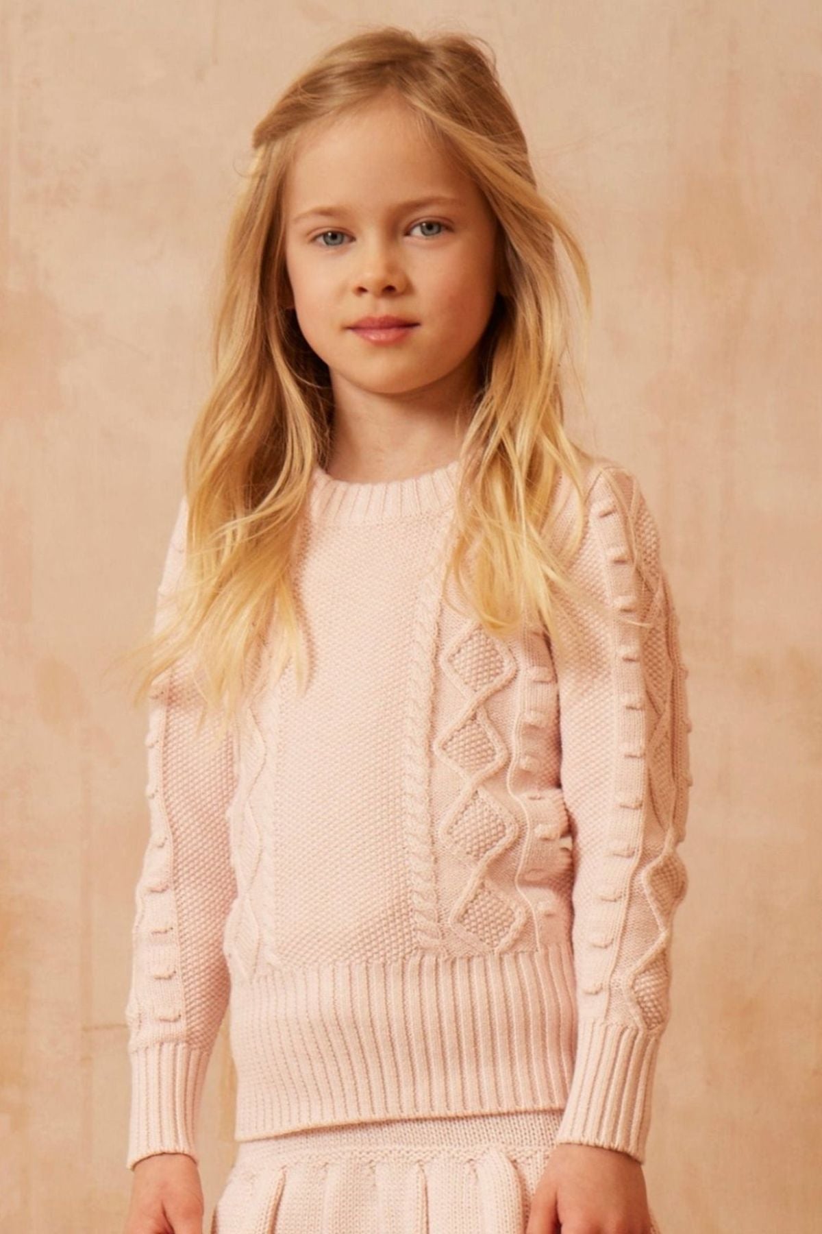 MIKA & MILO Cable Popcorn Jumper | Blush - - organic cotton cashmere