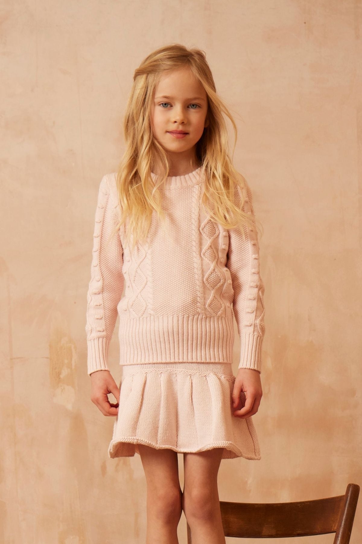 MIKA & MILO Cable Popcorn Jumper | Blush - - organic cotton cashmere
