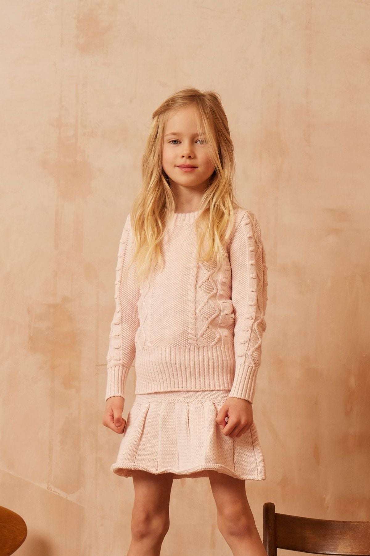MIKA & MILO Cable Popcorn Jumper | Blush - - organic cotton cashmere