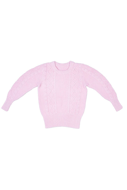MIKA & MILO Cable Popcorn Jumper | Bubble Gum - - organic cotton cashmere