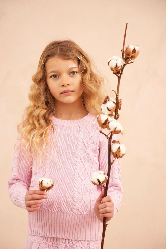 Cable Popcorn Jumper | Bubble Gum by MIKA & MILO, organic cotton, vetted by KIDDYKIND