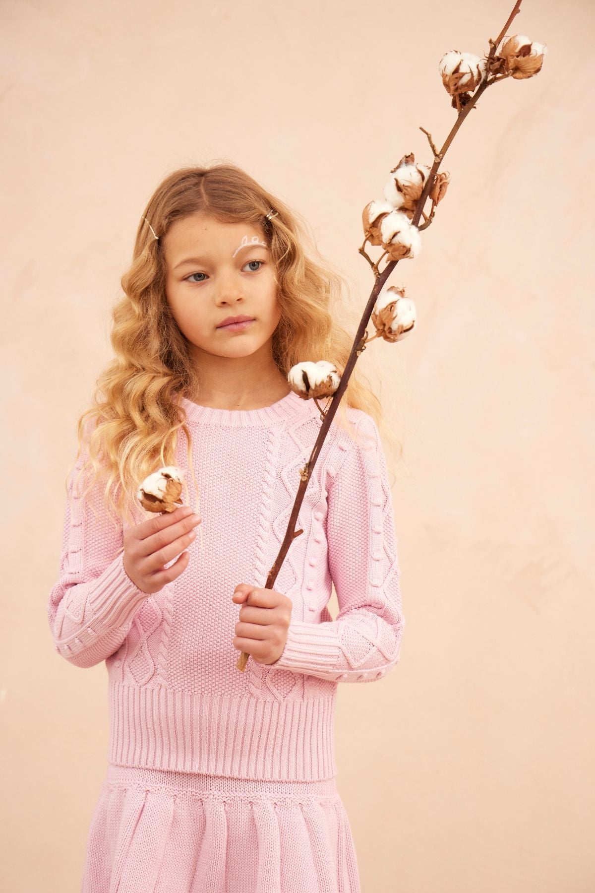 MIKA & MILO Cable Popcorn Jumper | Bubble Gum - - organic cotton cashmere