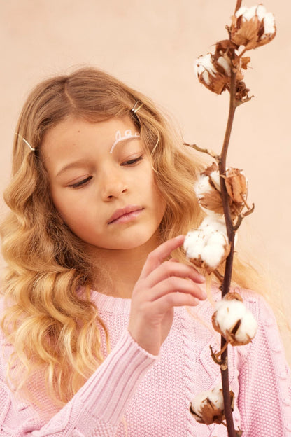 MIKA & MILO Cable Popcorn Jumper | Bubble Gum - - organic cotton cashmere