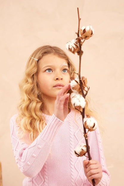 MIKA & MILO Cable Popcorn Jumper | Bubble Gum - - organic cotton cashmere