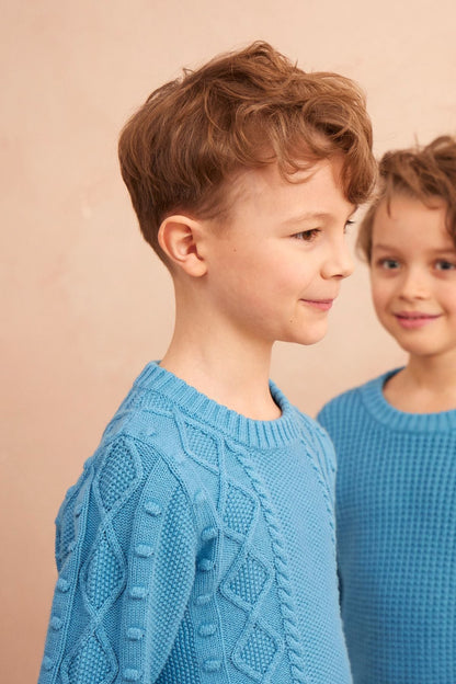 Cable Popcorn Jumper | Iceland Blue by MIKA & MILO, organic cotton, vetted by KIDDYKIND