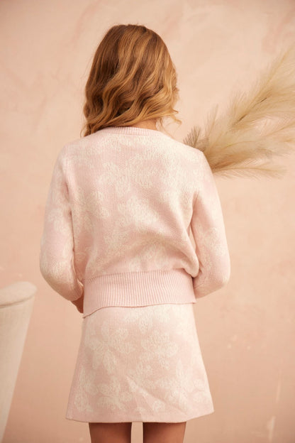 MIKA & MILO Chestnut Leaves Cardigan | Blush - - organic cotton cashmere