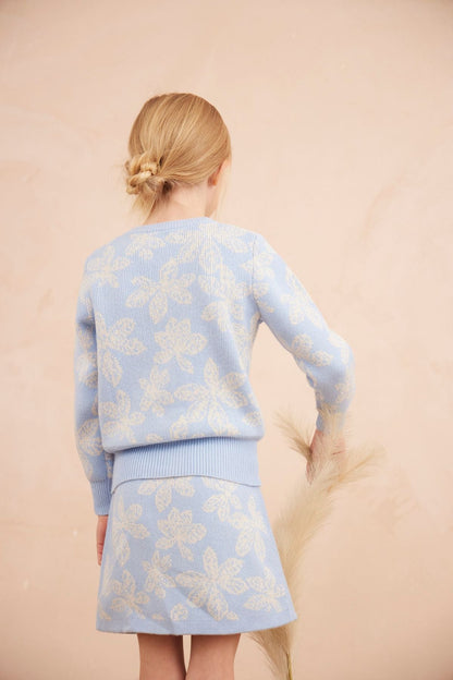 MIKA & MILO Chestnut Leaves Cardigan | Sky - - organic cotton cashmere
