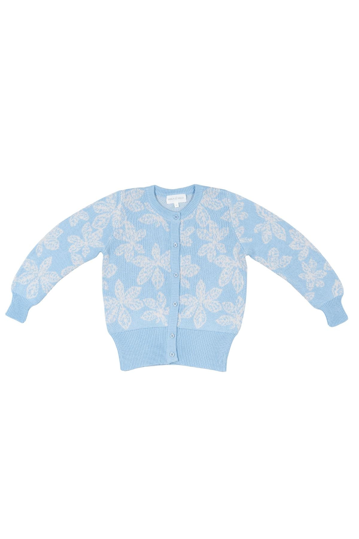 MIKA & MILO Chestnut Leaves Cardigan | Sky - - organic cotton cashmere