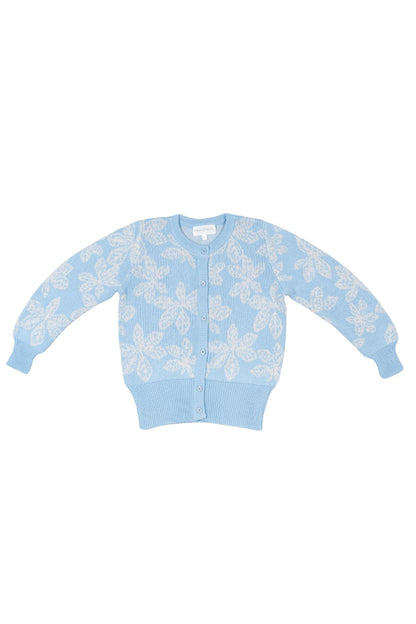 MIKA & MILO Chestnut Leaves Cardigan | Sky - - organic cotton cashmere