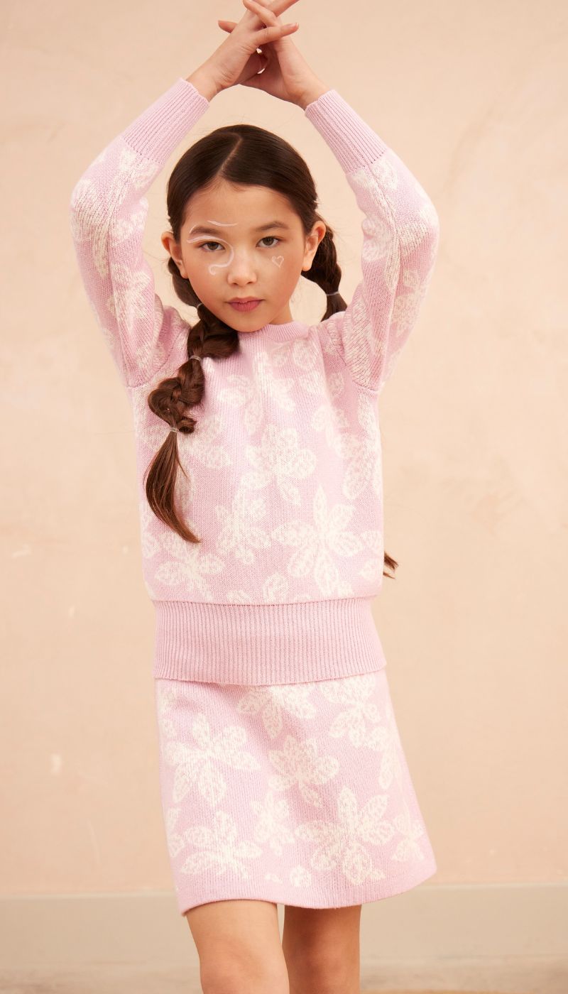 Chestnut Leaves Jumper | Bubble Gum by MIKA & MILO, organic cotton, vetted by KIDDYKIND