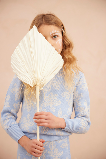 MIKA & MILO Chestnut Leaves Jumper | Sky - - organic cotton cashmere