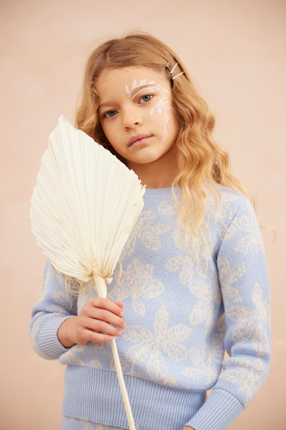 MIKA & MILO Chestnut Leaves Jumper | Sky - - organic cotton cashmere