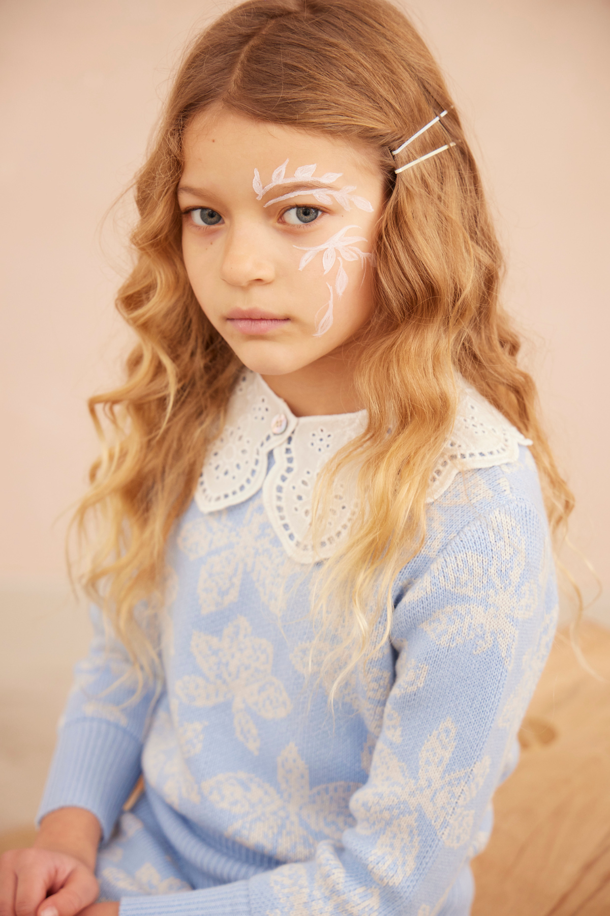 MIKA & MILO Chestnut Leaves Jumper | Sky - - organic cotton cashmere