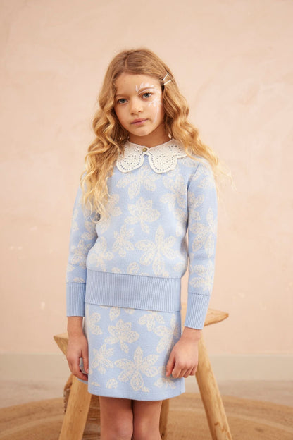 MIKA & MILO Chestnut Leaves Pencil Skirt | Sky - - organic cotton cashmere