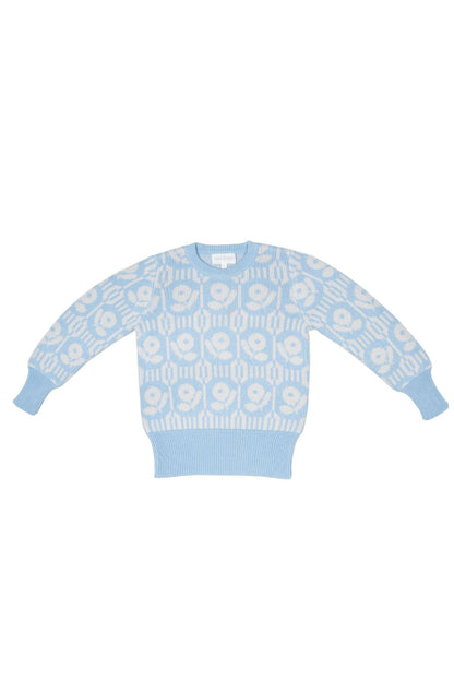 MIKA & MILO Flower Power Jumper | Sky - - organic cotton cashmere