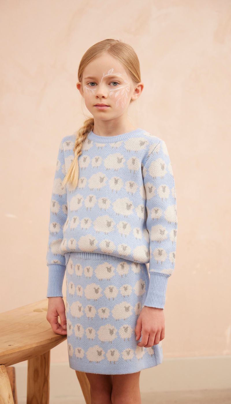 MIKA & MILO Little Bo Peep Pencil Skirt | Sky - - organic cotton cashmere