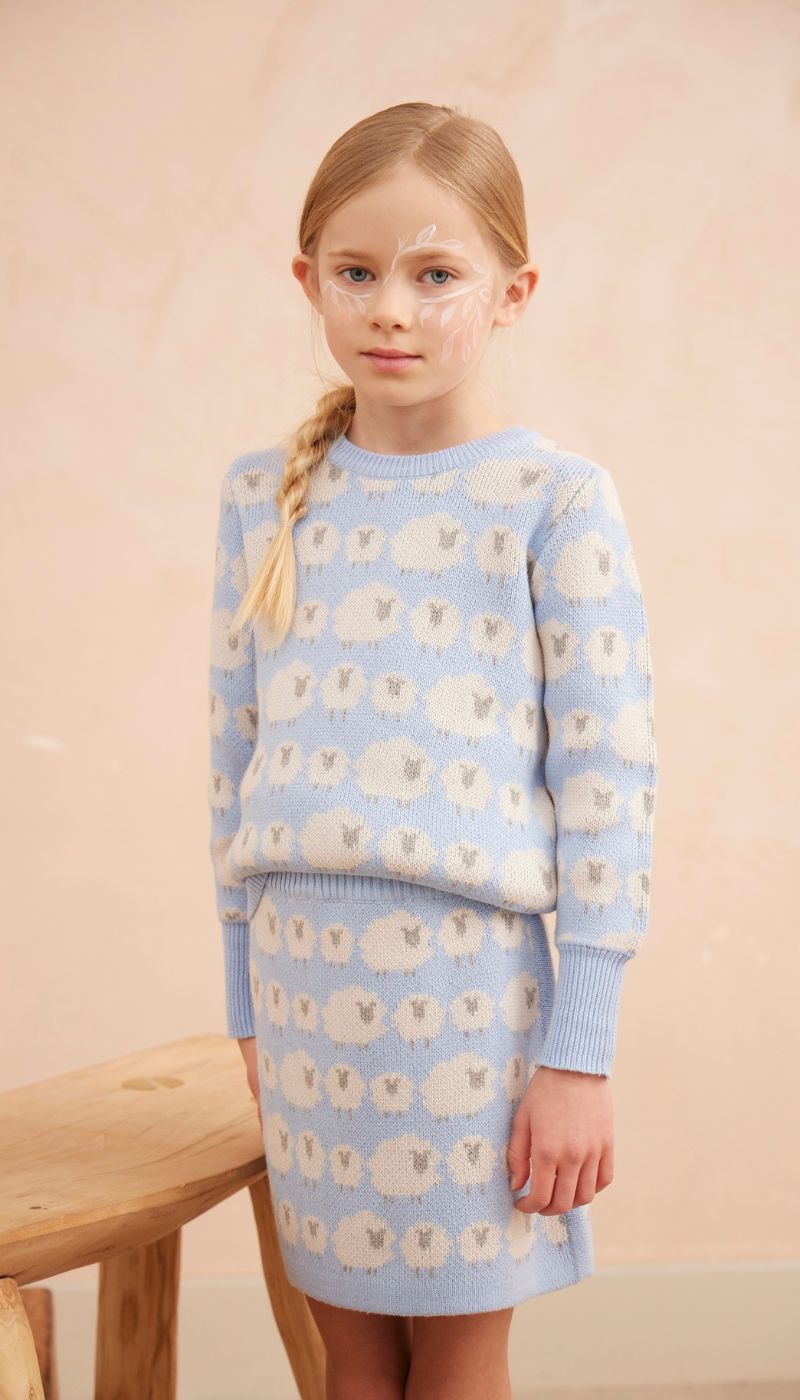 MIKA & MILO Little Bo Peep Pencil Skirt | Sky - - organic cotton cashmere