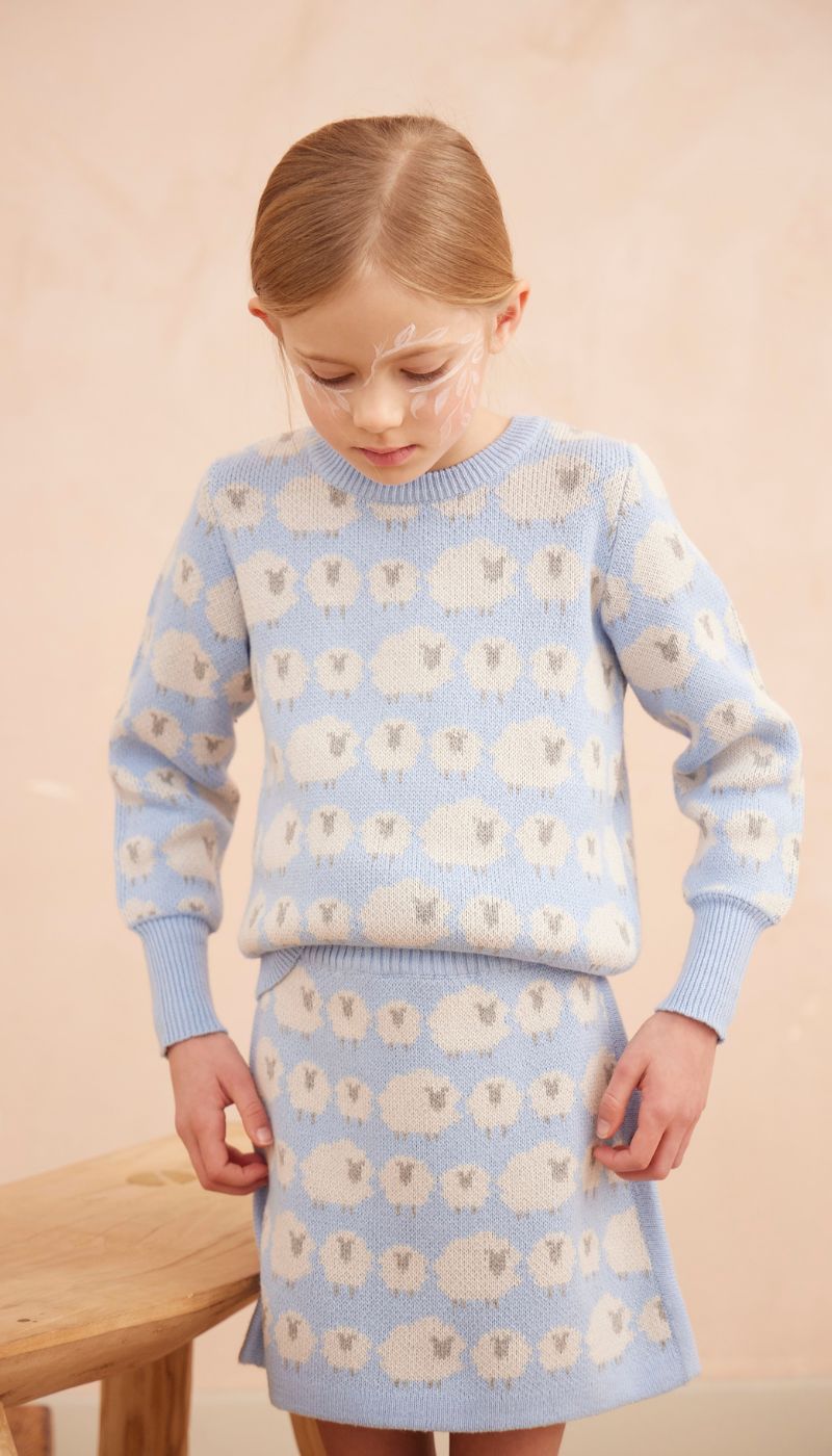MIKA & MILO Little Bo Peep Pencil Skirt | Sky - - organic cotton cashmere
