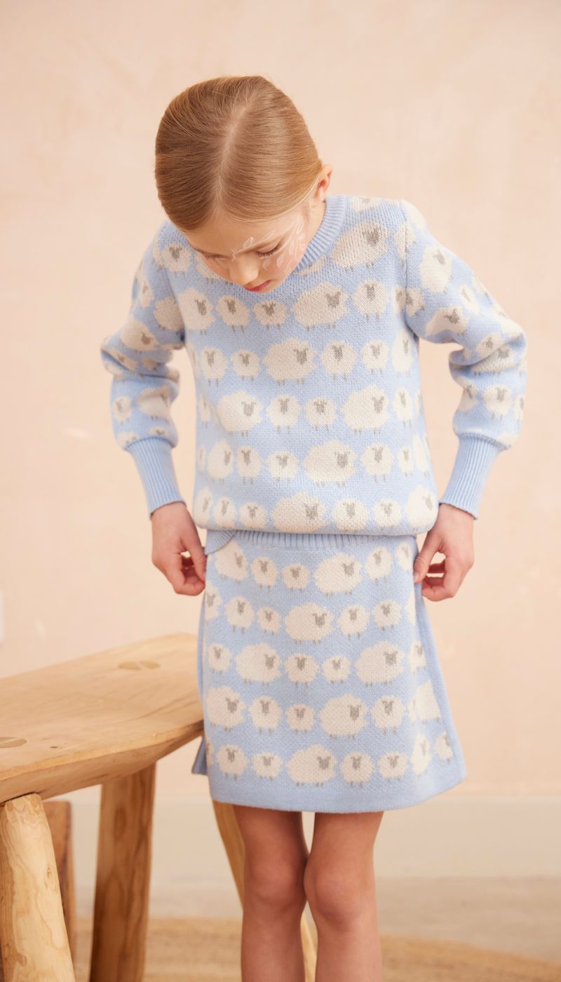 MIKA & MILO Little Bo Peep Pencil Skirt | Sky - - organic cotton cashmere