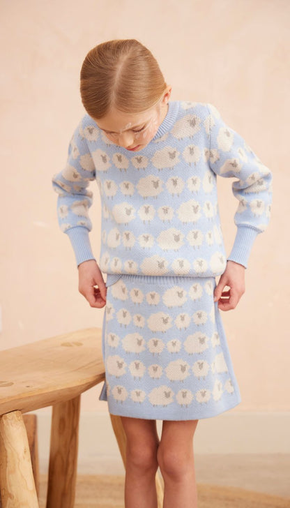 MIKA & MILO Little Bo Peep Pencil Skirt | Sky - - organic cotton cashmere