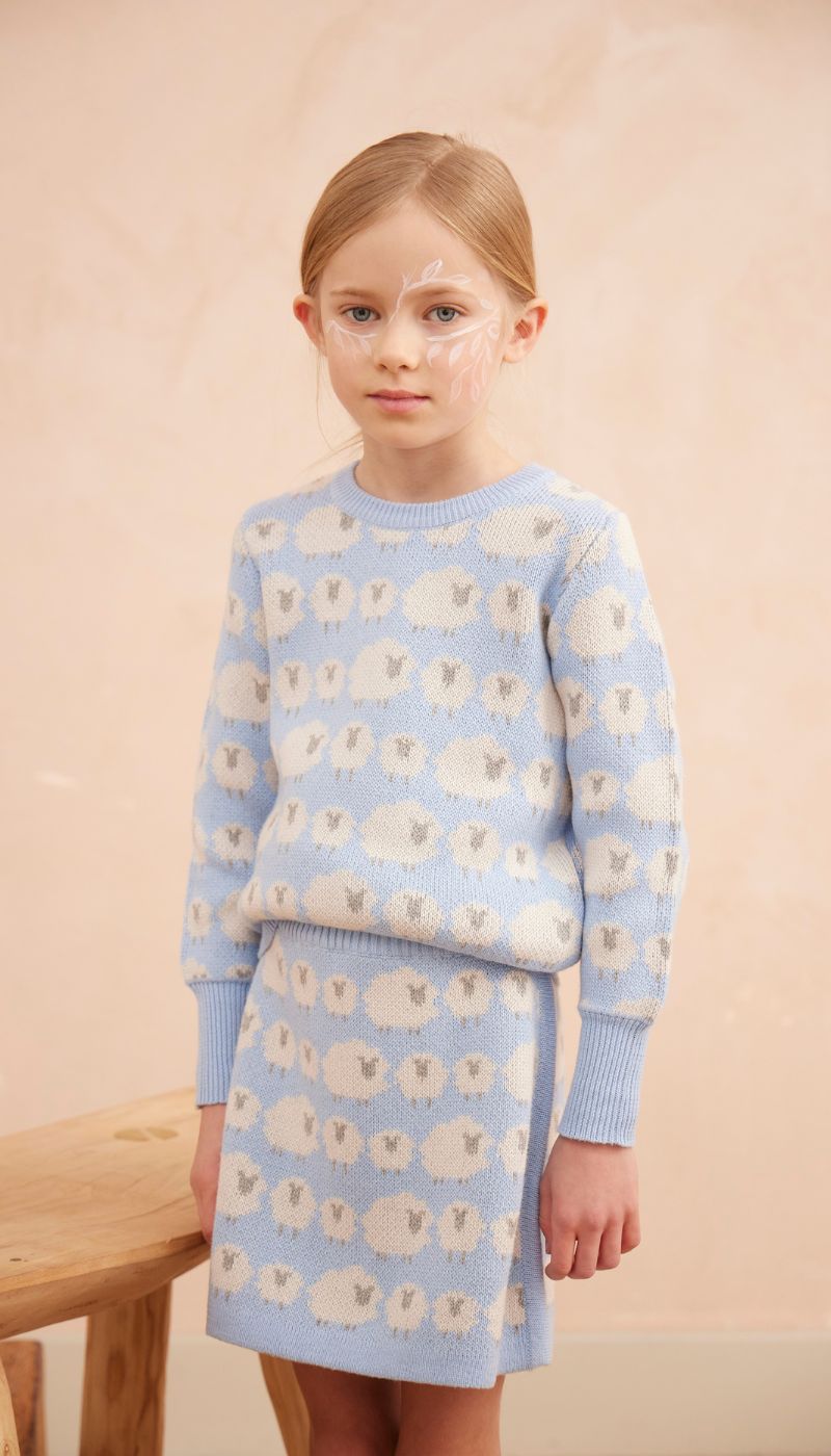 MIKA & MILO Little Bo Peep Pencil Skirt | Sky - - organic cotton cashmere