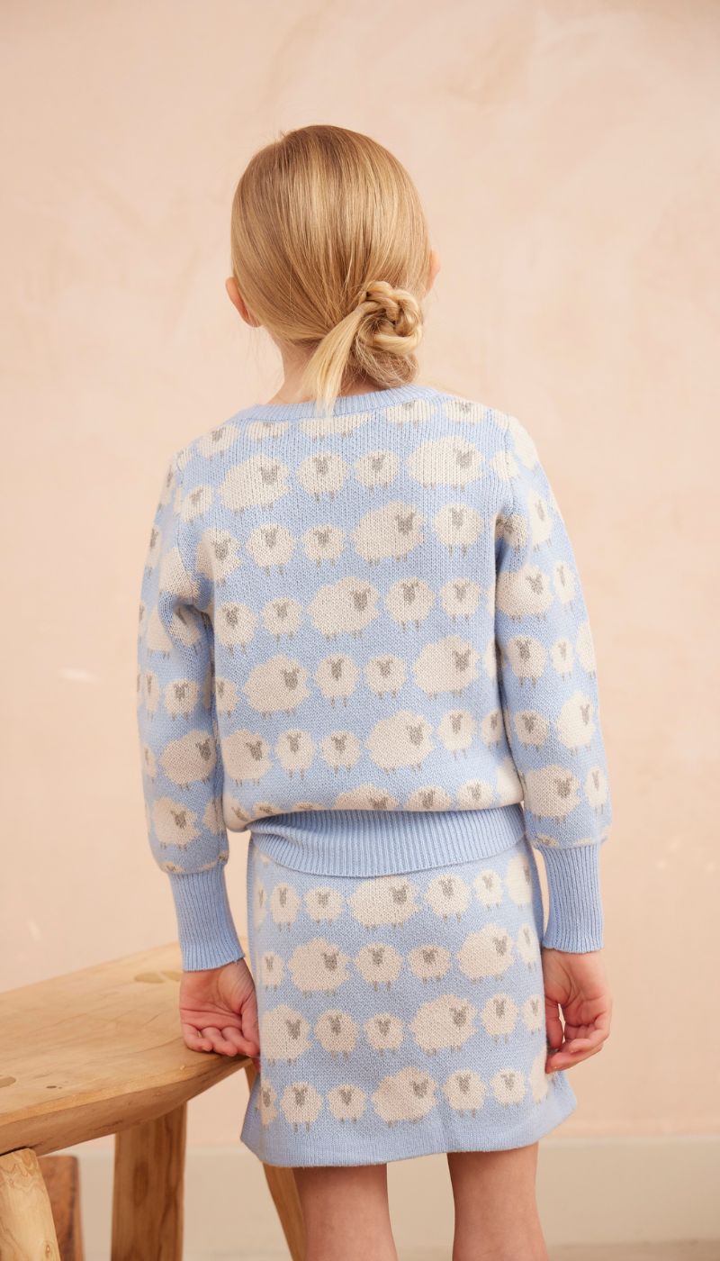 MIKA & MILO Little Bo Peep Pencil Skirt | Sky - - organic cotton cashmere
