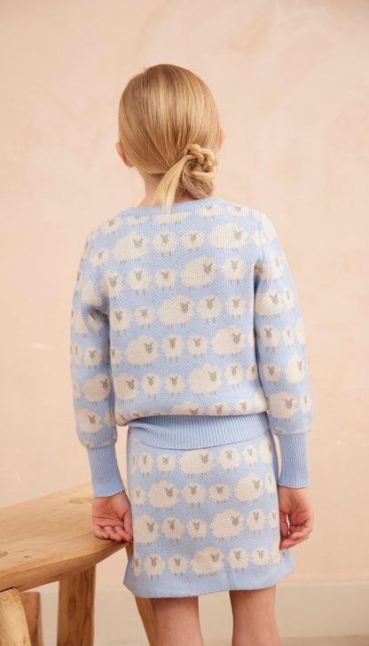 MIKA & MILO Little Bo Peep Pencil Skirt | Sky - - organic cotton cashmere